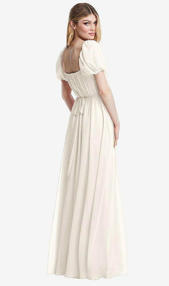 Back View - Ivory Regency Empire Waist Puff Sleeve Chiffon Maxi Dress