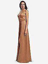 Side View Thumbnail - Toffee Adjustable Strap Faux Wrap Maxi Dress with Covered Button Details