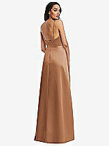 Rear View Thumbnail - Toffee Adjustable Strap Faux Wrap Maxi Dress with Covered Button Details