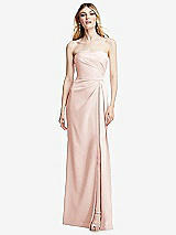 Alt View 1 Thumbnail - Blush Strapless Pleated Faux Wrap Trumpet Gown with Front Slit