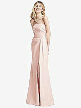 Alt View 2 Thumbnail - Blush Strapless Pleated Faux Wrap Trumpet Gown with Front Slit