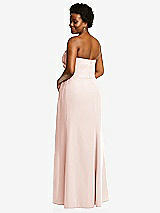 Rear View Thumbnail - Blush Strapless Pleated Faux Wrap Trumpet Gown with Front Slit