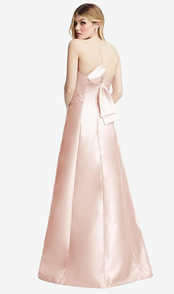 Front View - Blush Strapless A-line Satin Gown with Modern Bow Detail