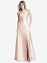 Rear View Thumbnail - Blush Strapless A-line Satin Gown with Modern Bow Detail