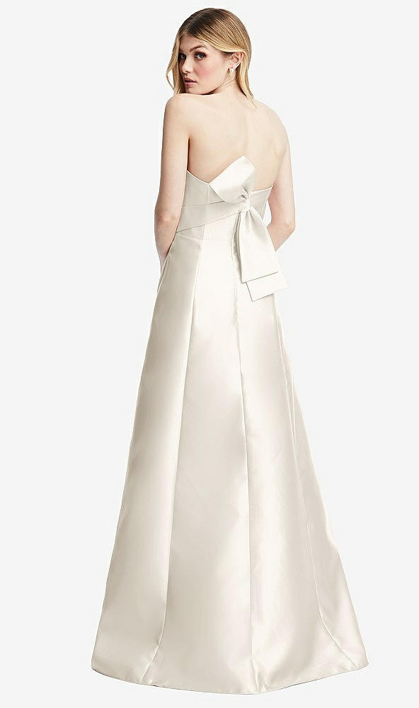 Front View - Ivory Strapless A-line Satin Gown with Modern Bow Detail