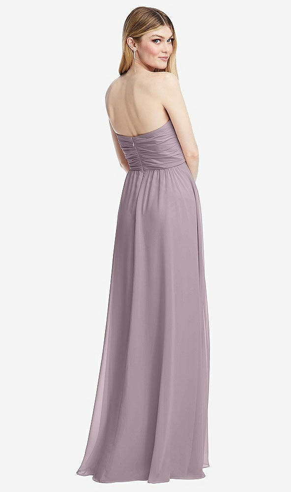 Back View - Lilac Dusk Shirred Bodice Strapless Chiffon Maxi Dress with Optional Straps