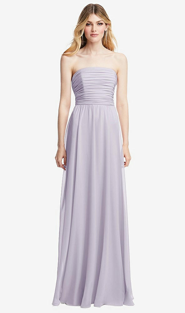 Front View - Moondance Shirred Bodice Strapless Chiffon Maxi Dress with Optional Straps