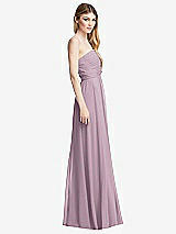 Side View Thumbnail - Suede Rose Shirred Bodice Strapless Chiffon Maxi Dress with Optional Straps