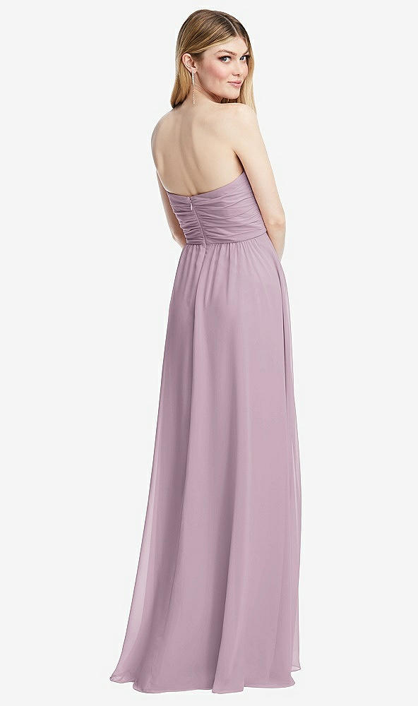 Back View - Suede Rose Shirred Bodice Strapless Chiffon Maxi Dress with Optional Straps
