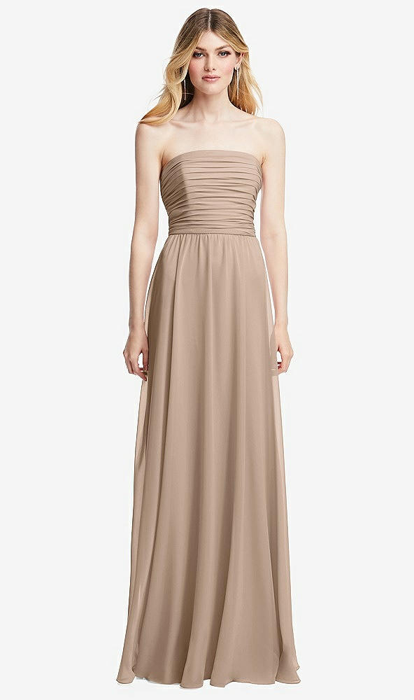 Front View - Topaz Shirred Bodice Strapless Chiffon Maxi Dress with Optional Straps