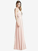 Side View Thumbnail - Blush Shirred Bodice Strapless Chiffon Maxi Dress with Optional Straps