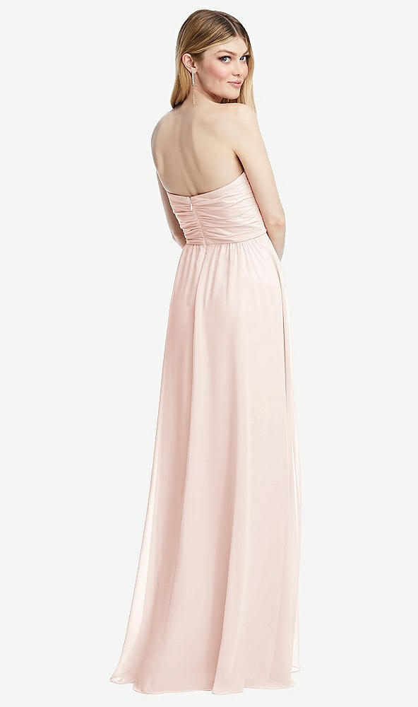 Back View - Blush Shirred Bodice Strapless Chiffon Maxi Dress with Optional Straps