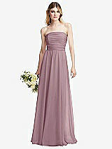 Alt View 1 Thumbnail - Dusty Rose Shirred Bodice Strapless Chiffon Maxi Dress with Optional Straps