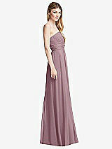 Side View Thumbnail - Dusty Rose Shirred Bodice Strapless Chiffon Maxi Dress with Optional Straps