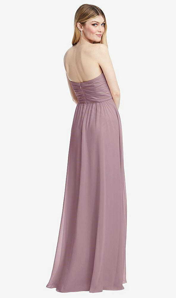 Back View - Dusty Rose Shirred Bodice Strapless Chiffon Maxi Dress with Optional Straps