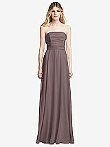 Front View Thumbnail - French Truffle Shirred Bodice Strapless Chiffon Maxi Dress with Optional Straps