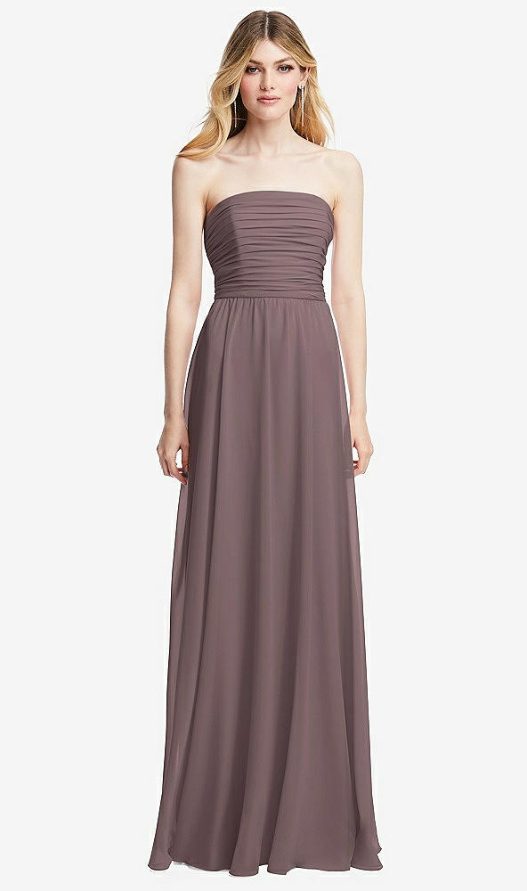Front View - French Truffle Shirred Bodice Strapless Chiffon Maxi Dress with Optional Straps