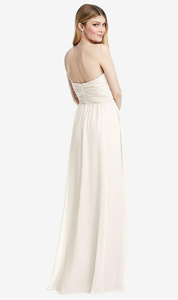Back View - Ivory Shirred Bodice Strapless Chiffon Maxi Dress with Optional Straps
