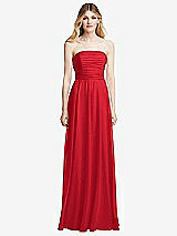 Front View Thumbnail - Parisian Red Shirred Bodice Strapless Chiffon Maxi Dress with Optional Straps