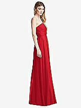 Side View Thumbnail - Parisian Red Shirred Bodice Strapless Chiffon Maxi Dress with Optional Straps