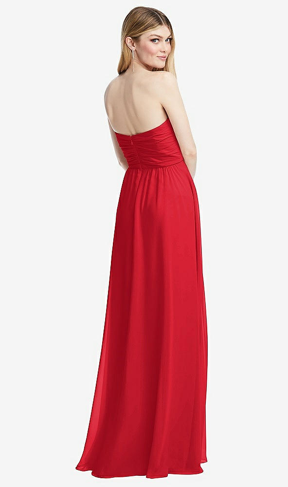 Back View - Parisian Red Shirred Bodice Strapless Chiffon Maxi Dress with Optional Straps