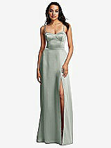 Front View Thumbnail - Willow Green Bustier A-Line Maxi Dress with Adjustable Spaghetti Straps