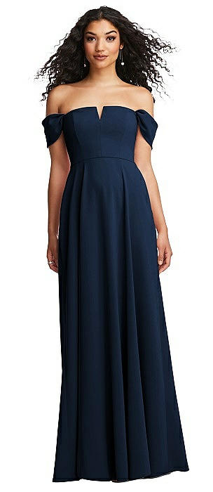 Off-the-Shoulder Pleated Cap Sleeve A-line Maxi Dress