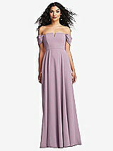 Front View Thumbnail - Suede Rose Off-the-Shoulder Pleated Cap Sleeve A-line Maxi Dress