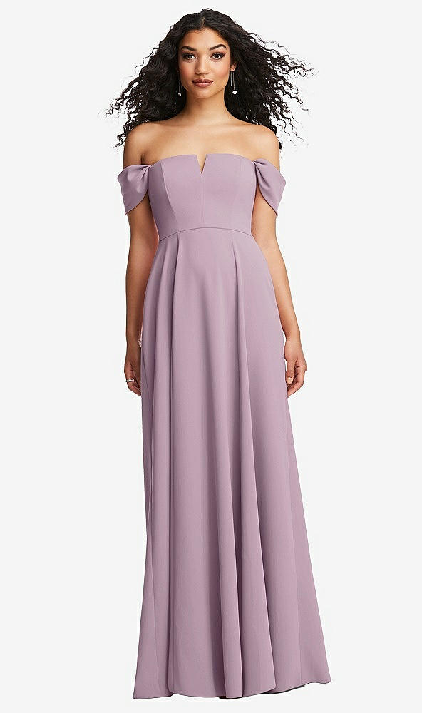 Front View - Suede Rose Off-the-Shoulder Pleated Cap Sleeve A-line Maxi Dress