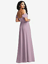 Rear View Thumbnail - Suede Rose Off-the-Shoulder Pleated Cap Sleeve A-line Maxi Dress
