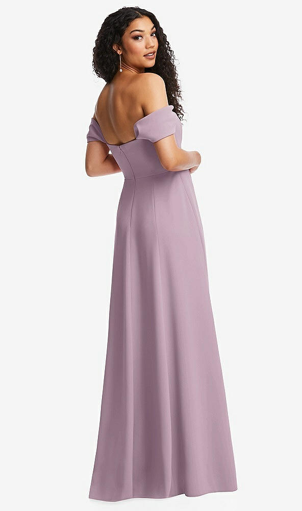 Back View - Suede Rose Off-the-Shoulder Pleated Cap Sleeve A-line Maxi Dress