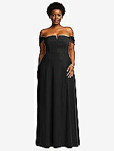 Alt View 2 Thumbnail - Black Off-the-Shoulder Pleated Cap Sleeve A-line Maxi Dress