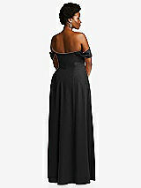 Alt View 4 Thumbnail - Black Off-the-Shoulder Pleated Cap Sleeve A-line Maxi Dress
