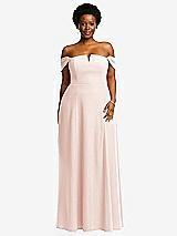 Alt View 2 Thumbnail - Blush Off-the-Shoulder Pleated Cap Sleeve A-line Maxi Dress