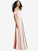 Side View Thumbnail - Blush Off-the-Shoulder Pleated Cap Sleeve A-line Maxi Dress