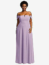 Alt View 2 Thumbnail - Pale Purple Off-the-Shoulder Pleated Cap Sleeve A-line Maxi Dress