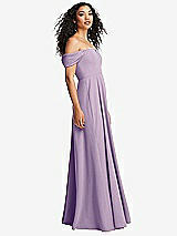 Side View Thumbnail - Pale Purple Off-the-Shoulder Pleated Cap Sleeve A-line Maxi Dress