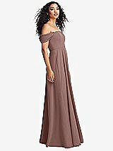 Side View Thumbnail - Sienna Off-the-Shoulder Pleated Cap Sleeve A-line Maxi Dress