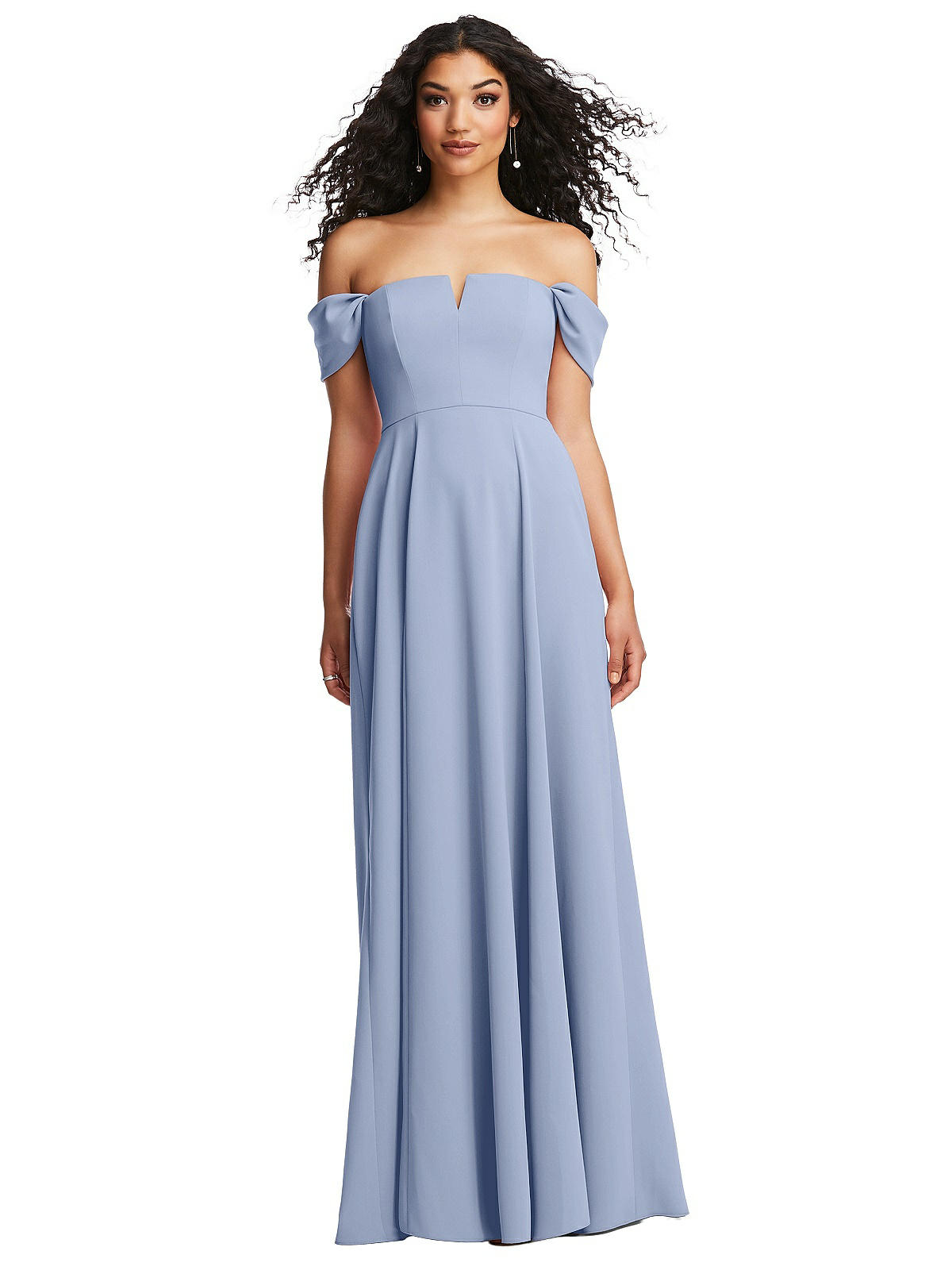 Off-the-shoulder Pleated Cap Sleeve A-line Maxi Bridesmaid Dress In Sky ...