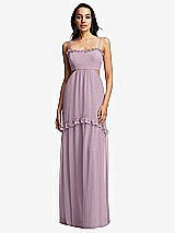 Front View Thumbnail - Suede Rose Ruffle-Trimmed Cutout Tie-Back Maxi Dress with Tiered Skirt