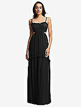 Front View Thumbnail - Black Ruffle-Trimmed Cutout Tie-Back Maxi Dress with Tiered Skirt