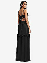 Rear View Thumbnail - Black Ruffle-Trimmed Cutout Tie-Back Maxi Dress with Tiered Skirt