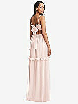 Rear View Thumbnail - Blush Ruffle-Trimmed Cutout Tie-Back Maxi Dress with Tiered Skirt