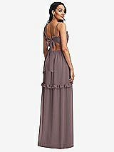 Rear View Thumbnail - French Truffle Ruffle-Trimmed Cutout Tie-Back Maxi Dress with Tiered Skirt
