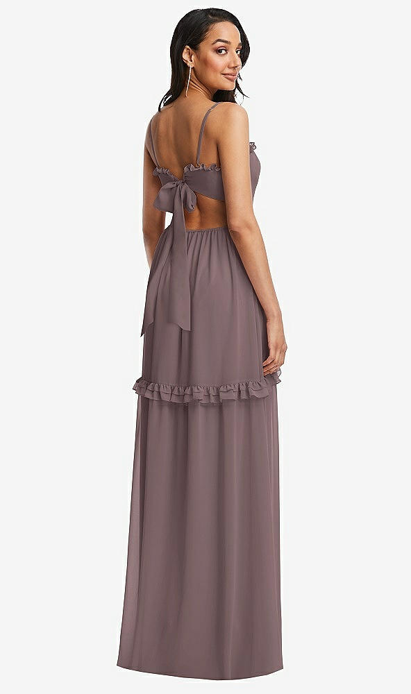 Back View - French Truffle Ruffle-Trimmed Cutout Tie-Back Maxi Dress with Tiered Skirt