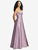 Side View Thumbnail - Suede Rose Strapless Bustier A-Line Satin Gown with Front Slit