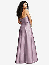 Rear View Thumbnail - Suede Rose Strapless Bustier A-Line Satin Gown with Front Slit