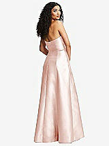 Rear View Thumbnail - Blush Strapless Bustier A-Line Satin Gown with Front Slit