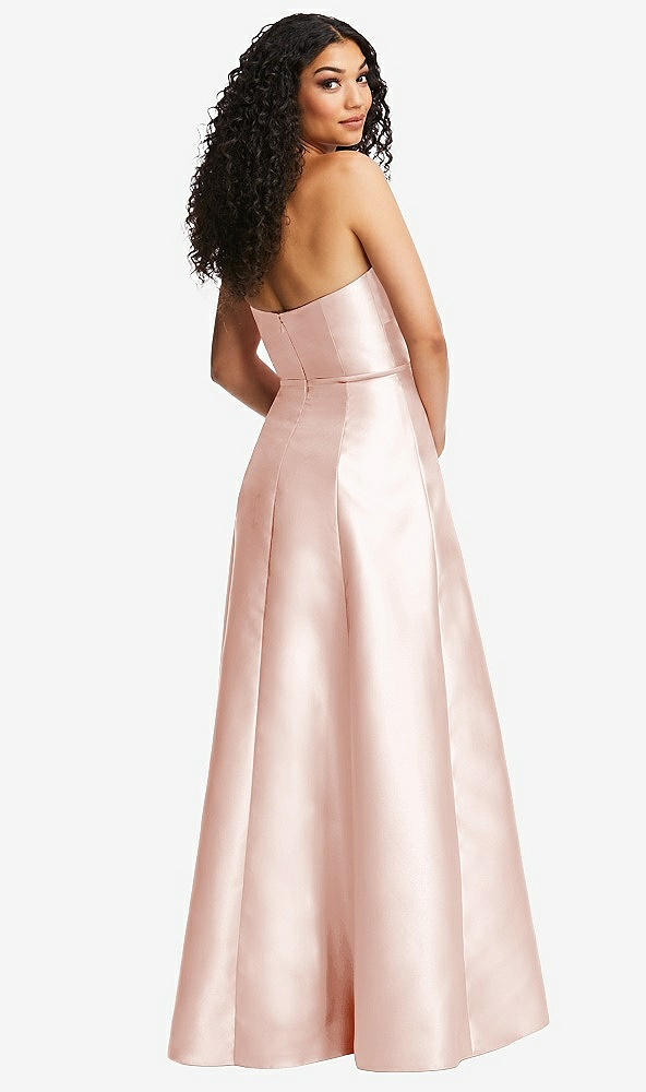 Back View - Blush Strapless Bustier A-Line Satin Gown with Front Slit