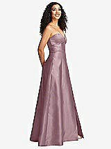 Side View Thumbnail - Dusty Rose Strapless Bustier A-Line Satin Gown with Front Slit